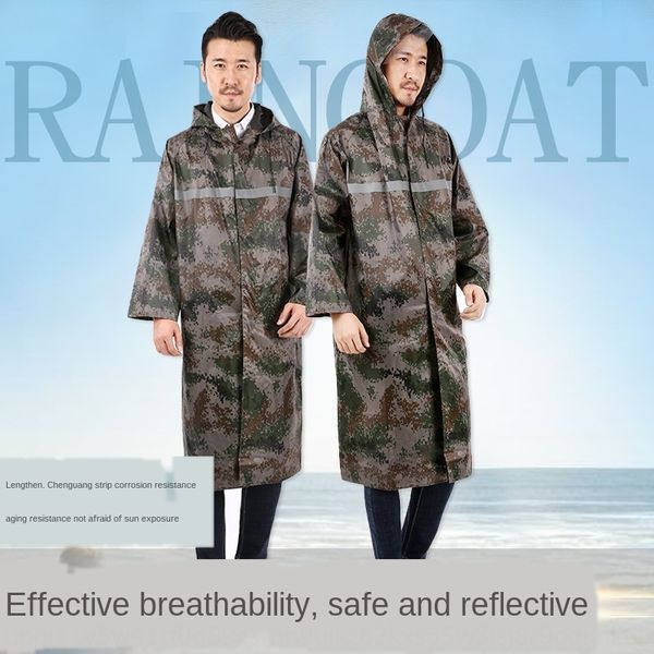 

hkqxd digital cloak windbreaker windbreaker camouflage one-piece long rain thickened men's and women's outdoor trench coat overcoa, Black