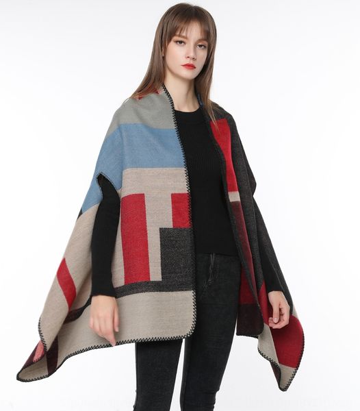 

qwp3i double-sided shawl cashmere scarf thick four seasons air short coat scarf cloak conditioning blanket travel cloak short coat for men a, Blue;gray