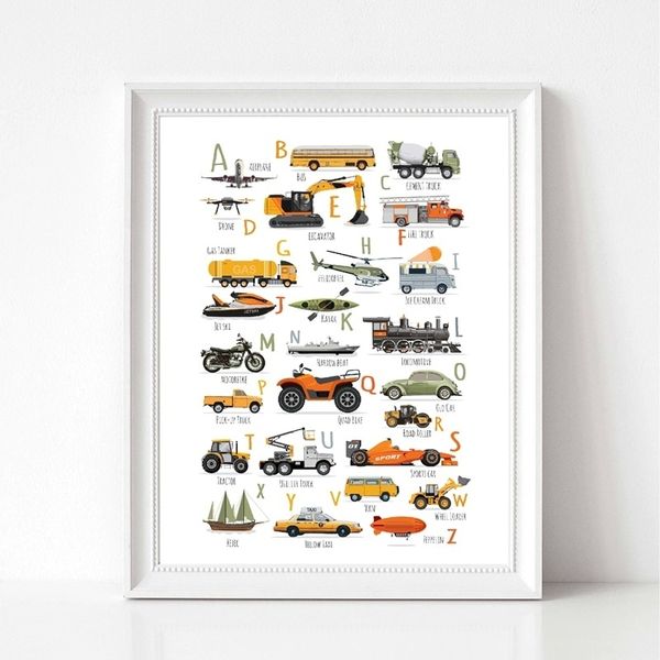 

truck cars transportation alphabet canvas painting letter learning abc posters child educational cartoon wall picture for kids room decor