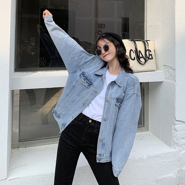 

осень нового all-star джинсовой пальто модно горячего алмаз небольшого отворота карман джинсовое пальто для женщин, Black;brown