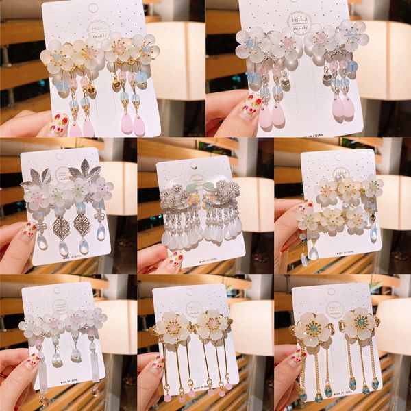 

mt96n antique tassel han clothing headdress girl's hair card step-by-step ribbon hair accessories online headwear hairpin ancient costu, Slivery;white