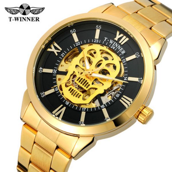 

hollow череп мужские автоматические механические часы водонепроницаемый тонкая сталь пояс механические мужские часы, Slivery;brown