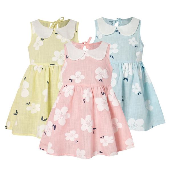 

1-6y baby girls flower dresses cotton kids summer peter pan collar princess dress for children party ball pageant clothes, Red;yellow