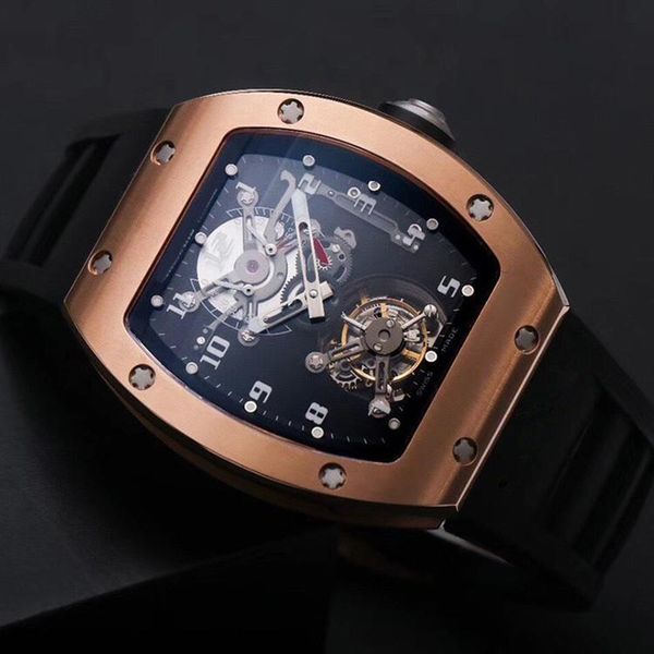 

swiss watch luxury mens watches designer watches jb rm001 hollow design with tourbillon device strap rubber sapphire glass, Slivery;brown
