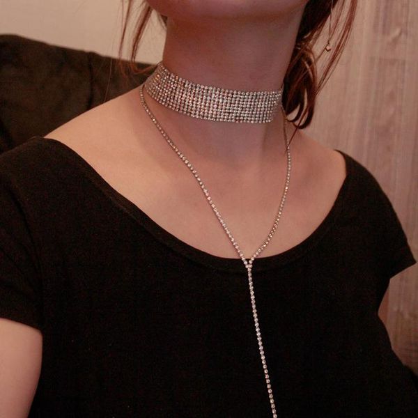 

2020 new rhinestone choker crystal gem luxury chokers collar chocker chunky necklace women jewelry accessories boby chain jewelry, Silver