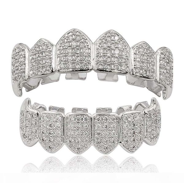 

hip hop iced out cz mouth teeth grillz caps bottom grill set men women vampire grills, Black