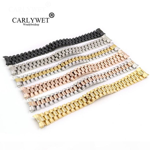 

carlywet 20mm 316l stainless steel solid curved end screw links replacement wrist watch band bracelet strap for president, Black;brown