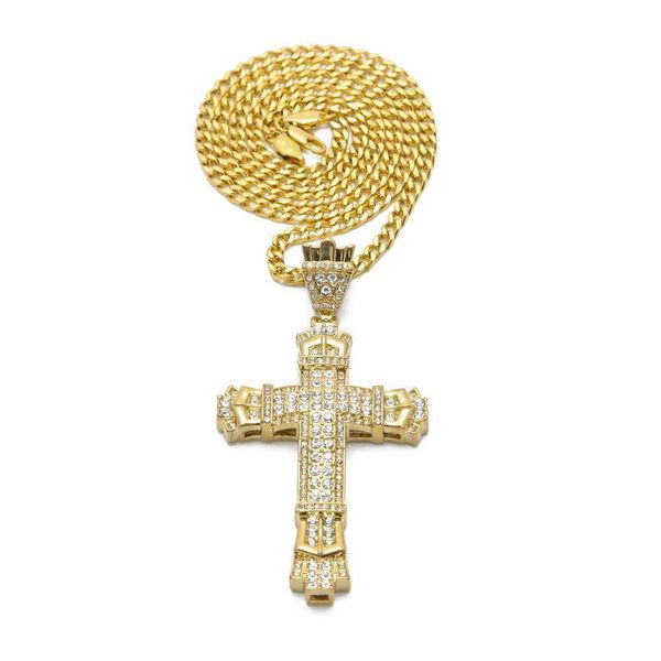 

hip hop alloy gold color cross pendant necklace religious iced out rhinestone crucfix necklace jewely for men cuban chain, Silver