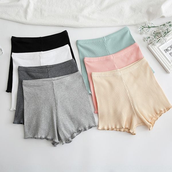 

cotton women's anti-exposure wear non-curling large size threaded safety pants shorts safety pants three-point leggings shorts, Black