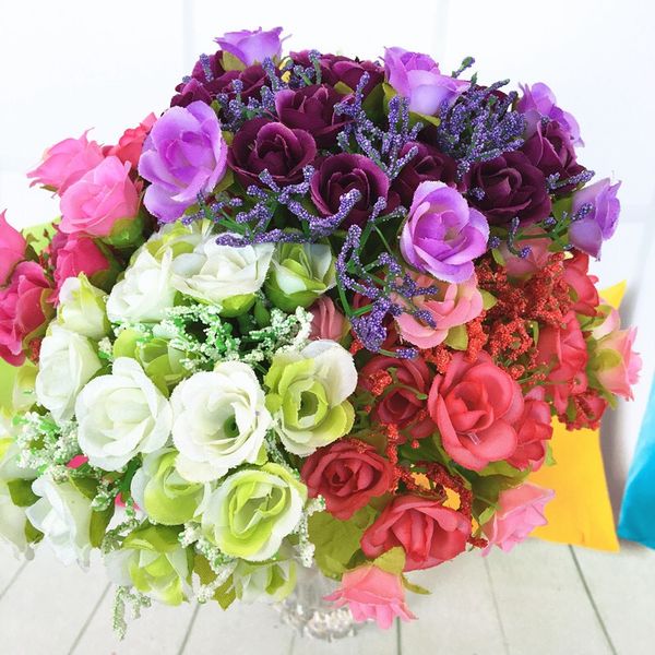 

fake artificial flowers one bouquet 7 branch cute multi head rose for wedding background bouquet home decor mariage supplies