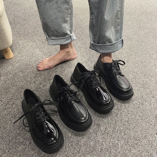 

black leather shoes female students korean version of the wild retro british style 2020 autumn new flat bottom ins tide college