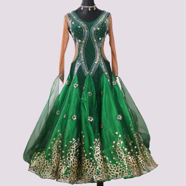 

modern dance competition skirt new performance clothing high-end national standard dance dress big swing skirt diamond-studded w, Black;red