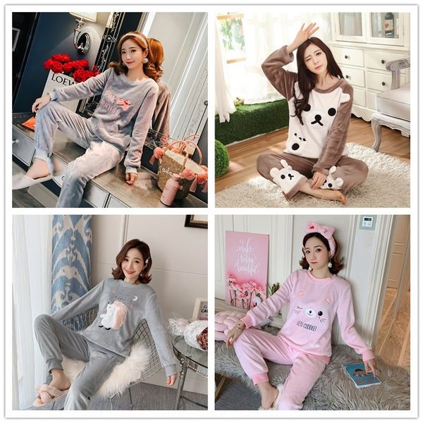 

pretty-a variety of biscuit pajamas winter flannel pajamas women's long-sleeved suit cookie bear leisure home wear -xxl yards, Blue;red