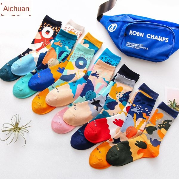 

new men women couples underwater world brand cotton cotton and fashion long-length sports socks fashion socks, Pink;yellow