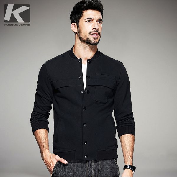 

kuegou 2020 spring mens casual jackets and coats button black color brand clothing man's slim clothes male plus size 7010, Black;brown