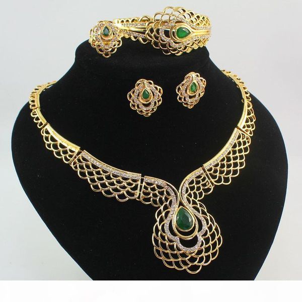 

a women 18k gold plated austrian crystal emerald flower ethiopian fine jewelry sets fashion african necklace wedding bridal set, Black