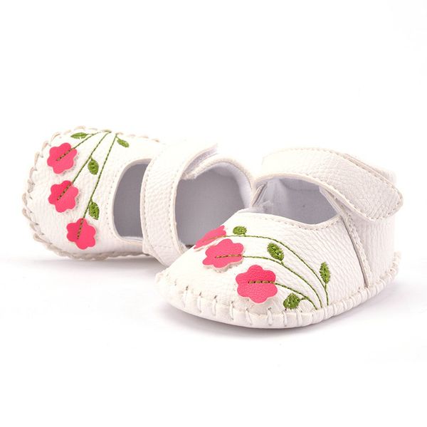 

baby toddler girl walking shoes flower embroidered soft prewalker white pink