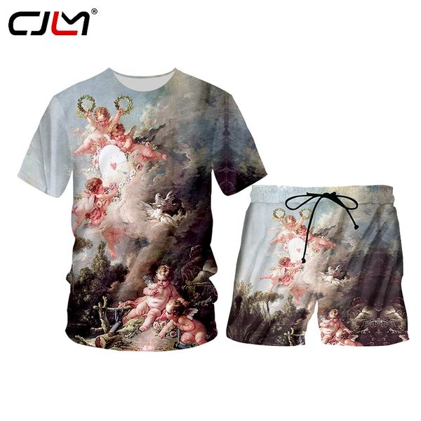 

cjlm summer 2 piece set 3d paint kids angel cupid short sleeve tank shorts mens sets gym sleeveless hoodie tee set, Gray