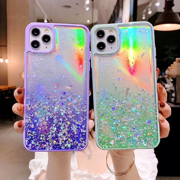 Custodia per telefono con sfumatura laser con paillettes glitterate di lusso per iPhone 11Pro Max SE XR XS Max 6 7 8Plus Bling Rainbow Soft Cover Shell