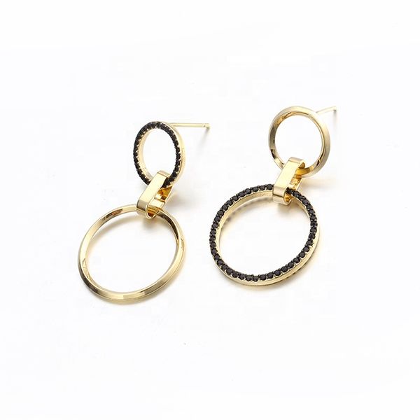 

trendy jewellery double circle earrings zircon 925 silver 18k gold drop earrings for women, Golden