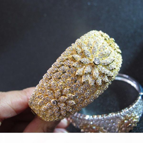 

wholesale designer cuff cubic zirconia paved flower bangle 18k gold plated bracelets for women or men, Black