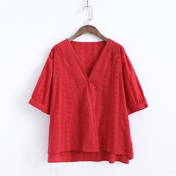 

gqf83 224-1325 дворец в стиле вышитые v-образным вырезом косой разрез летом полым из нового тонкого хлопка однобортный вышитая рубашка для, White