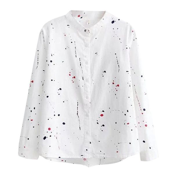 

women casual shirts blouses long sleeve print button korean shirt loose blouse camisas female shirts blouse plus size #xt, White