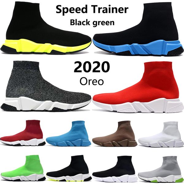 

speed trainer casual sock shoes black green blue beige oreo triple red white volt stretch knit men women sneakers us 5.5-11