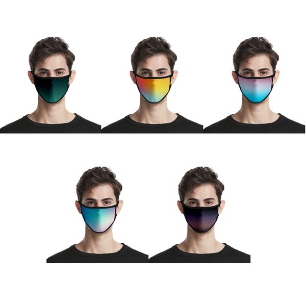 

2020 summer anti-haze ice silk fabric washable gradient 3d fashion printing mask aurora color dustproof protective face masks
