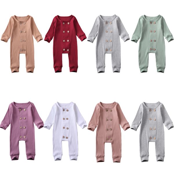 

newborn baby girls boys solid romper kids cotton long sleeve ribbed knitted jumpsuit one-piece playsuit 0-24m, Blue