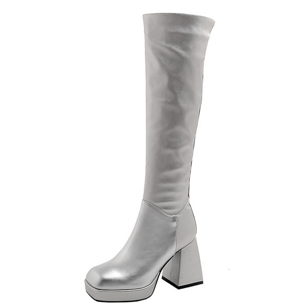 

fashion long boots 2020 new high fashion genuine leather over the knee boots for women thick heels with zipper party winter shoe, Black