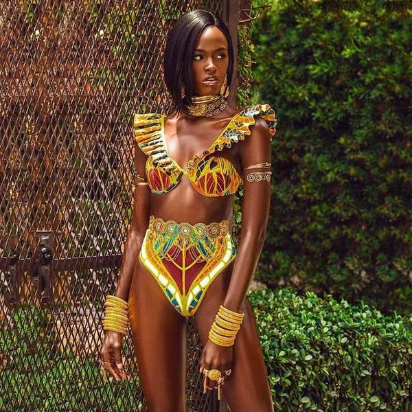 

новая фольклорное бикини push up 2020 коренных swimwear женщина африканского тотем бикини set высокой талия swimsuit женщины монокини mujer, White;black