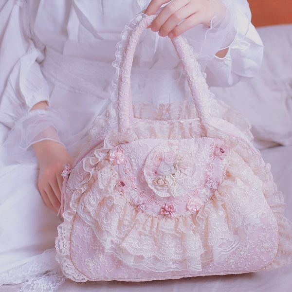 

vintage court princess exquisite handbag lolita party white lace tote bag