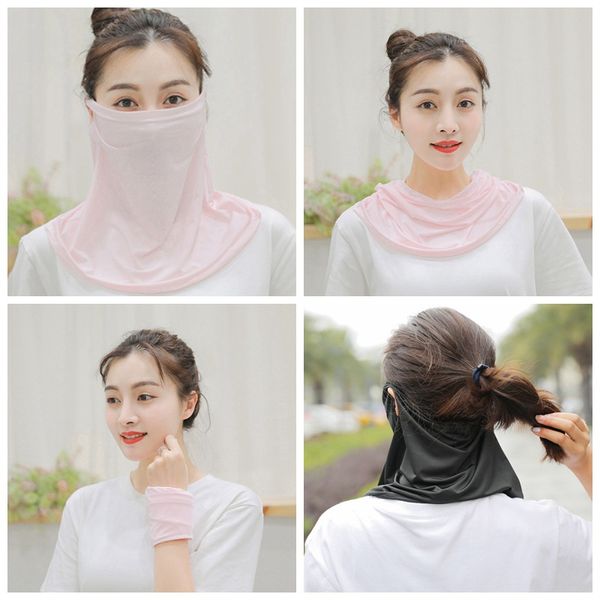 

breathable ice silk neck cover neck gaiter windproof dust scarf outdoor cycling sunshade earhook bandana, Black