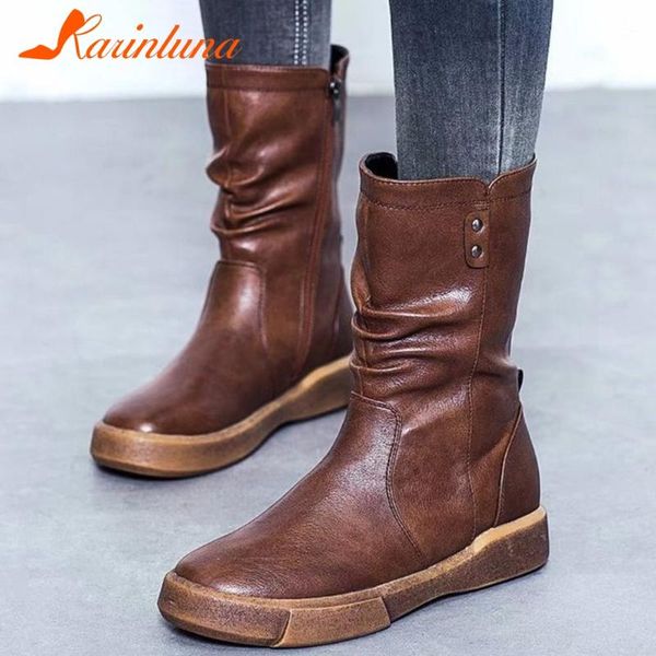 

karin 2020 new design big size 42 fashion boots women shoes platform zip up mid calf boots spring autumn shoes lady, Black