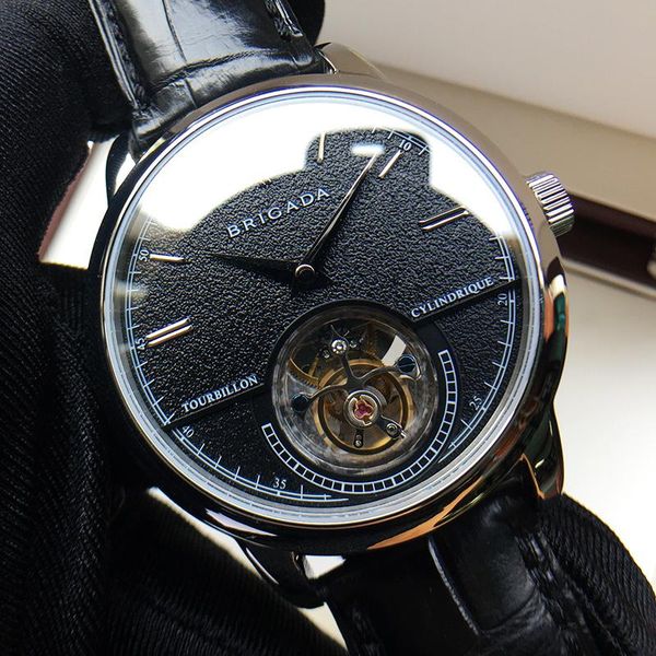 

st8002 tourbillon movement tourbillon mechanical self-winding watch waterproof, Slivery;brown