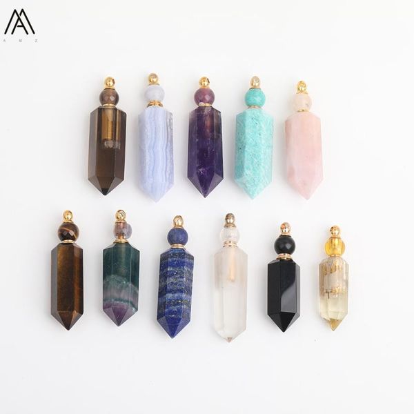 

faceted hexagon natural gems stone perfume bottle pendant necklace women crystal stone gold stainless steel jewelry dss-188amcb, Silver