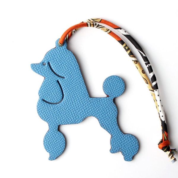 

designer luxury real silk genuine leather seahorse dog keychain backpack pendant animal key chain women bag charm, Silver