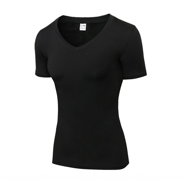 

fqqa8 women's v-neck tight short sleeve pro fitness running quick-drying clothes2118 women's v-neck tight short sleeve pro fitness, Black