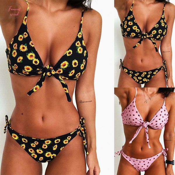 

bust bowknot bikini set flower swimwear women swimsuit 2020 new push up padded bandage bathing suit beachwear, White;black