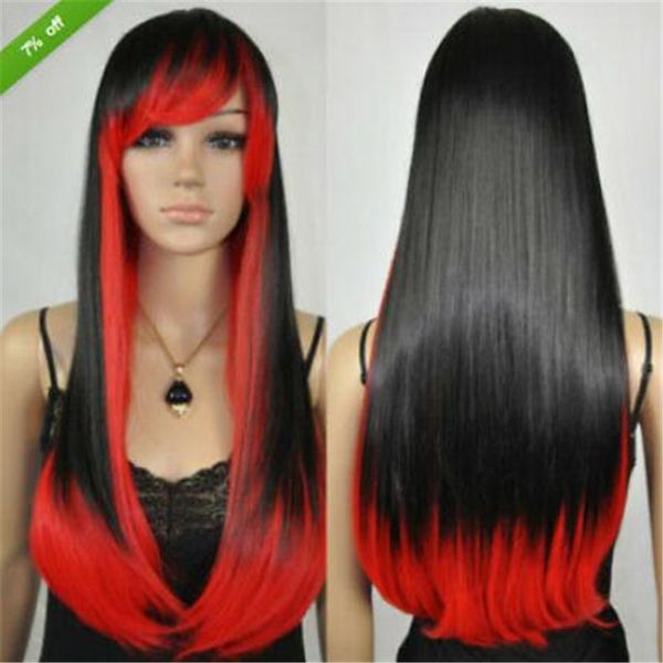 

fashion long black and red mixed lolita cosplay anime heat resistant wig