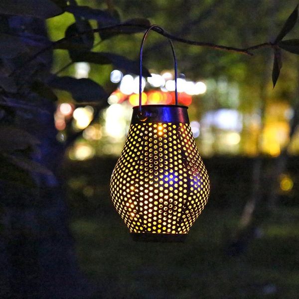 

portable lanterns solar power retro led lantern outdoor projection light waterproof hanging hollow lighting garden yard lawn lamp