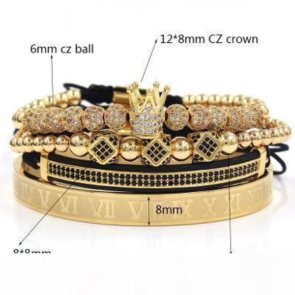 

l 3pcs set +roman numeral bracelets steel couple bangle crown charm for love vintage bracelets for women men luxury jewelry christmas g, Golden;silver