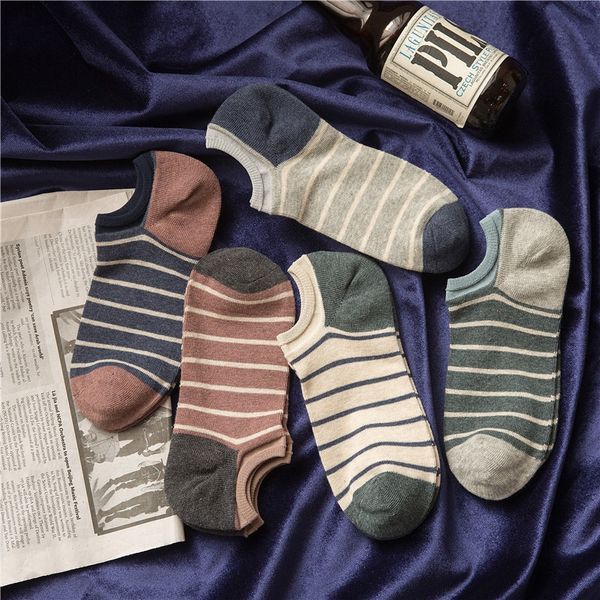 

season new arrivals cotton striped men's ankle cotton and socks moisture wicking breathable versatile preppy style men's socks, Pink;yellow