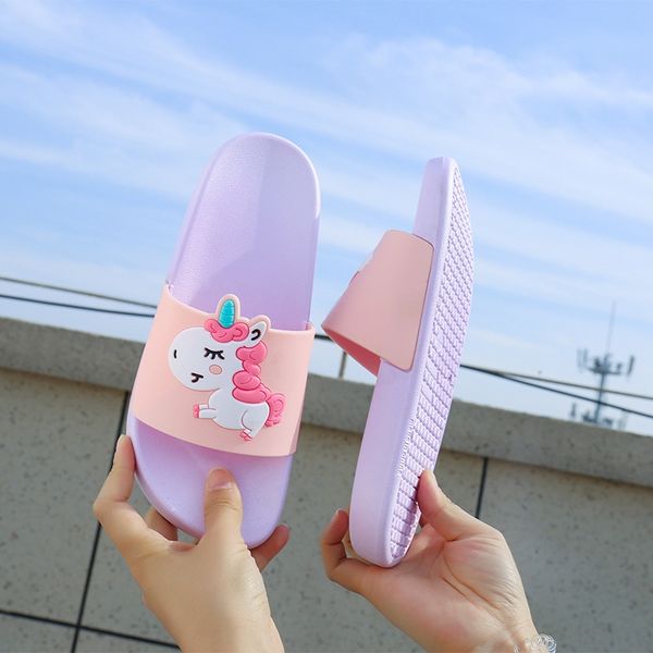 

new children' outdoor cartoon cute rainbow horse sandals female home slip beach rainbow horse sandals and slippers slippers, Black;grey