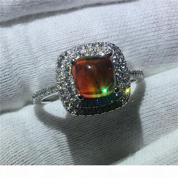 

wholesale handmade lovers 925 sterling silver ring colorful ammolite opal cz party wedding band rings for women festival jewelry, Slivery;golden