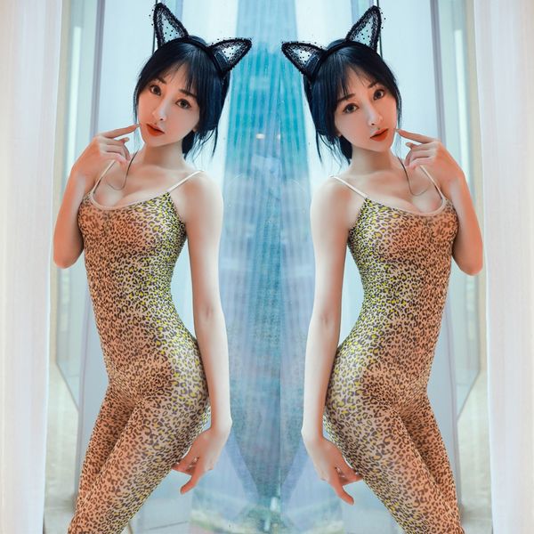 

jumpsuit underwear leopard print sling uniform temptation jumpsuit open-range w339 sling silk stockings silk stockings, Black;white