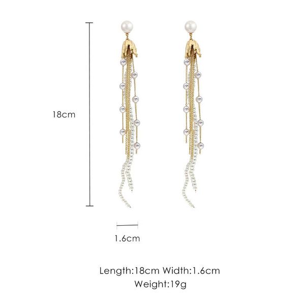 

long personality design imitation pearl chain tassel earrings new atmospheric pendant accessories j190625, Golden