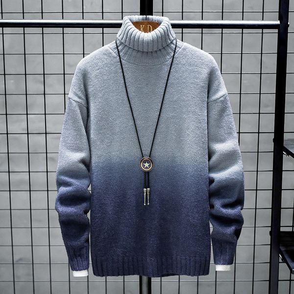

2020 men turtleneck cotton pullover autumn winter warm thick long sleeve patchwork spacious clothes knitted casual sweater, White;black