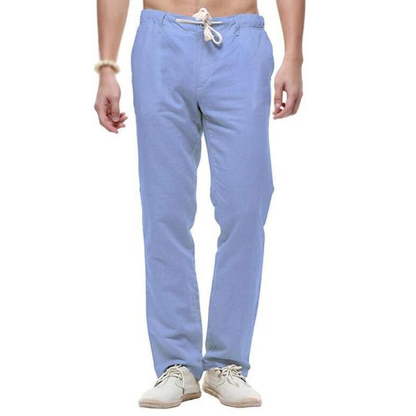 

thin pants trousers linen baggy straight pants men's summer casual hot, Black